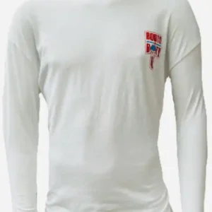 WHITE LONG SLEEVE 100% COTTON RED/BLUE