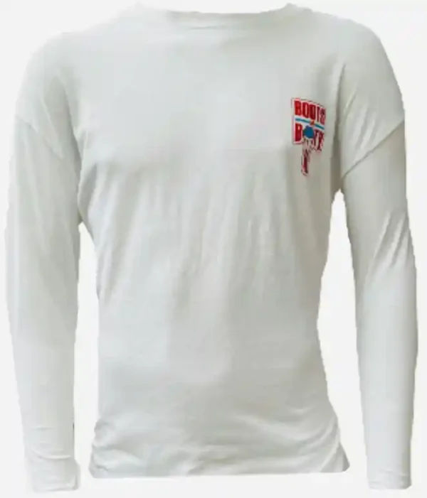 WHITE LONG SLEEVE 100% COTTON RED/BLUE