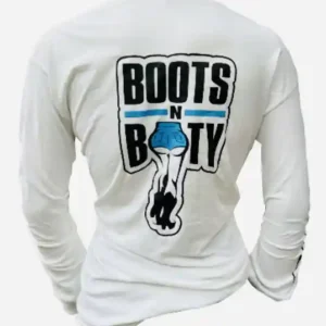 WHITE LONG SLEEVE BLACK/BLUE  100% COTTON