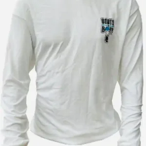 WHITE LONG SLEEVE 100% COTTON BLACK/BLUE
